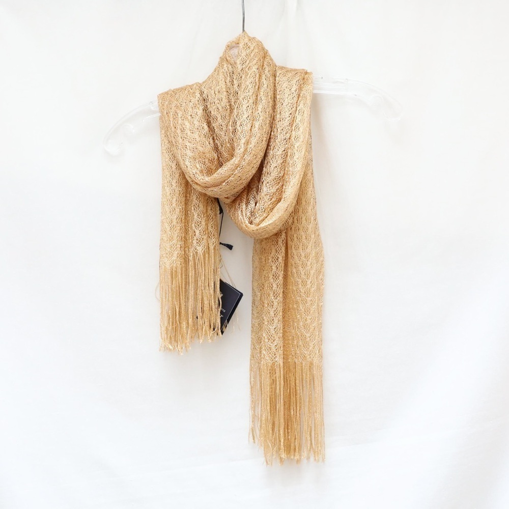 NWT Manifattura Almar scarf Made in Italy golden knit crochet metallic thread